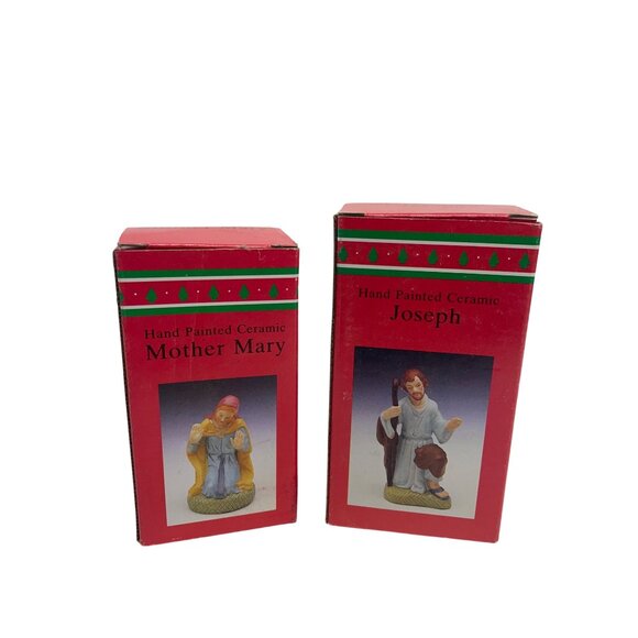 Vintage Hand-Painted Ceramic Nativity Figurines Set Of 2 Mother Mary Joseph - Picture 7 of 7